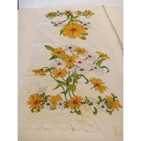 2 Vintage Bath Towels Orange Yellow Floral 60s 70s Cone Made‎ in USA - Picture 3 of 16